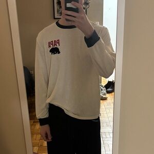 Dearfoams Papa Bear Embroidered Cozy White/Black Accents Long Sleeve T Shirt XL